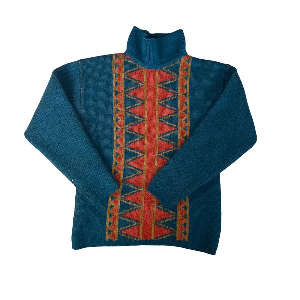 Janus of Norway 100% Pure Wool Made in Norway Turtleneck Abstract Winter Sweater